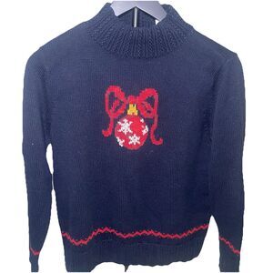 Vintage Liz Claiborne LIZSPORT Petite S Holiday Sweater Christmas Ornament Bow